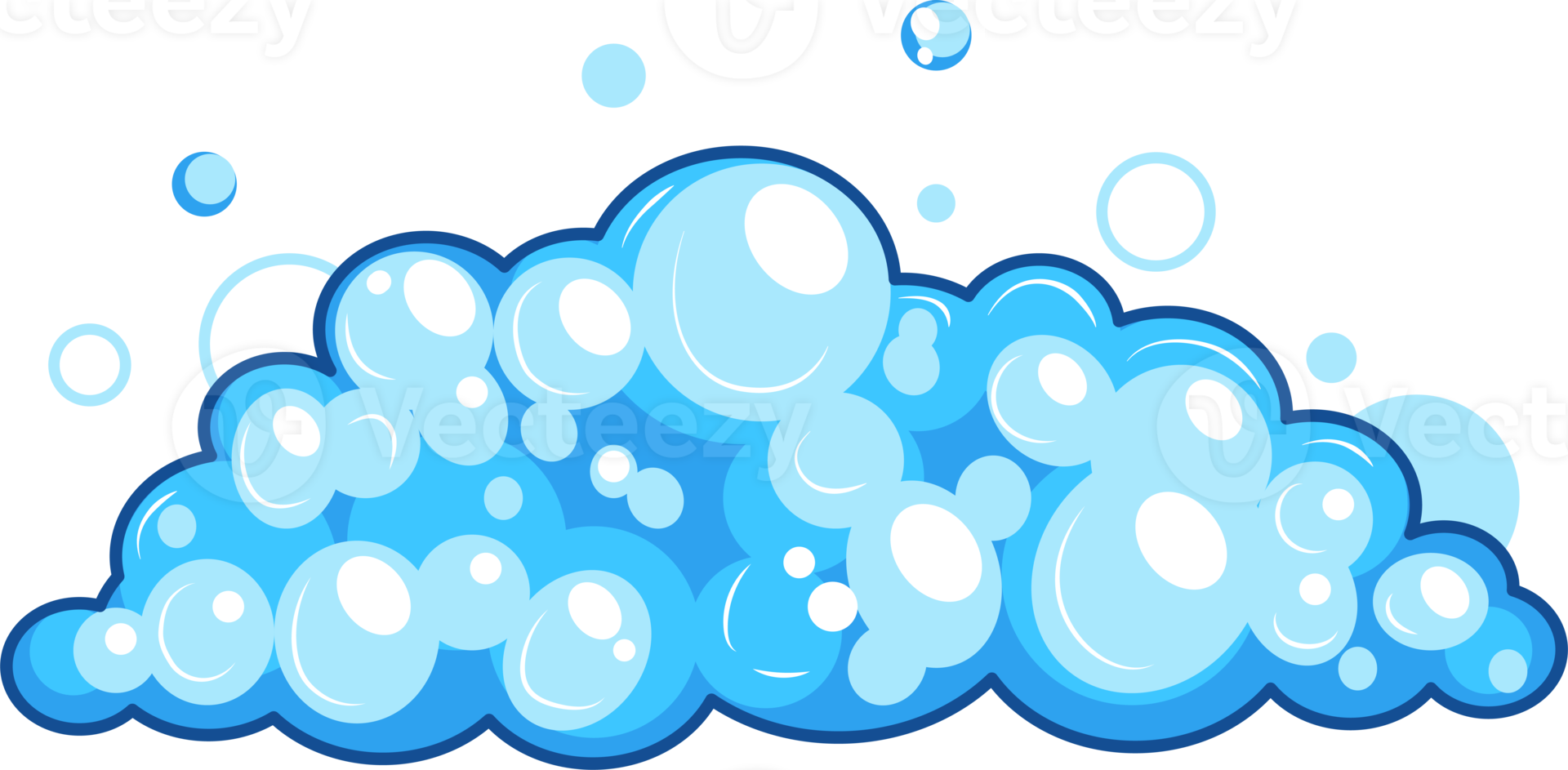 Cartoon soap foam with bubbles. Light blue suds of bath, shampoo, shaving, mousse. png