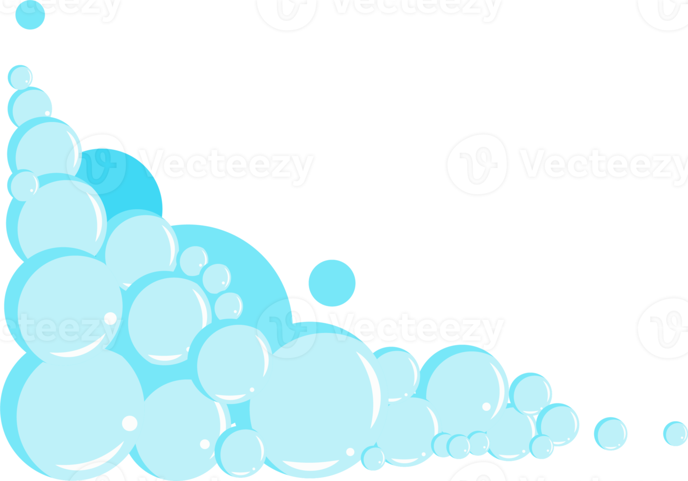 Cartoon soap foam set with bubbles. Light blue suds of bath, shampoo, shaving, mousse png