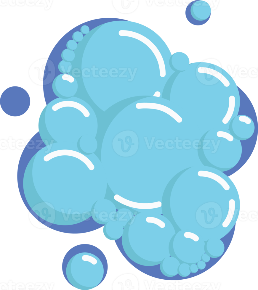 Cartoon soap foam set with bubbles. Light blue suds of bath, shampoo