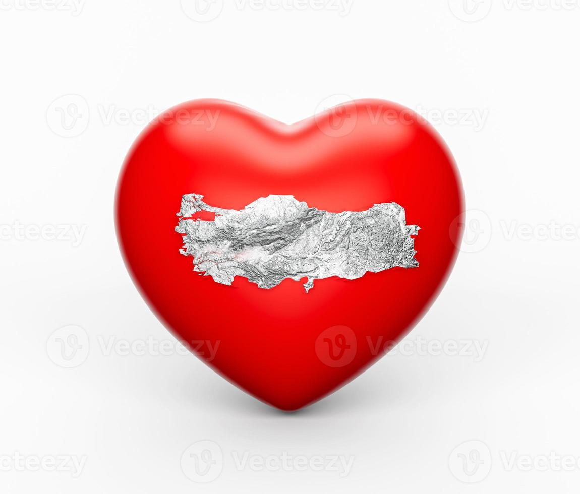 Turkey map topographic relief map on heart shape 3d illustration photo