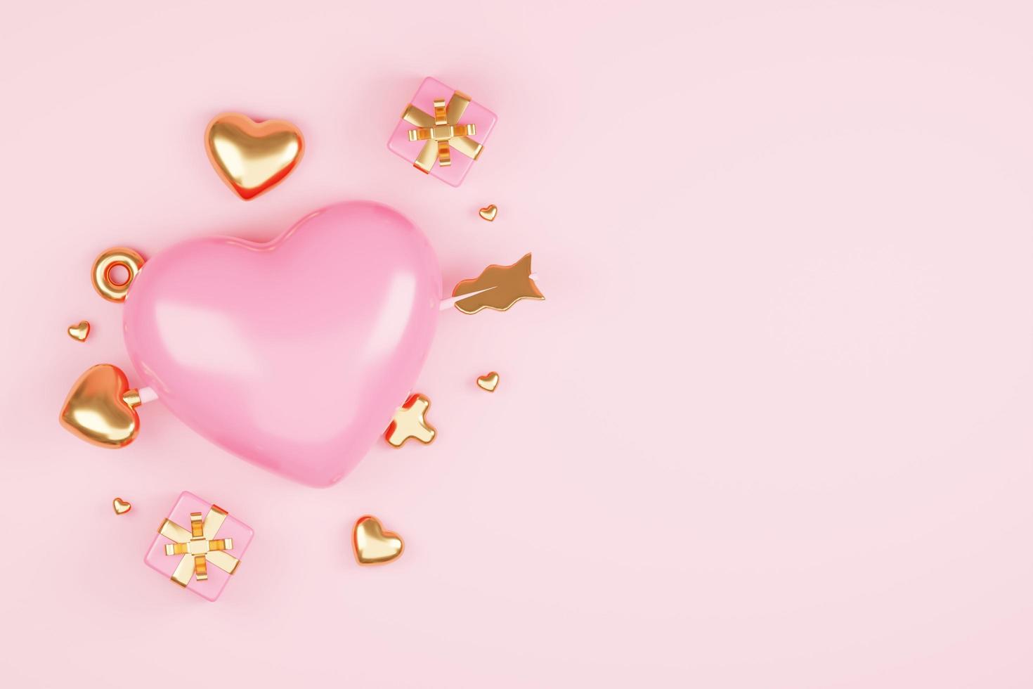 3D rendering cute pink valentine's day background with love and heart photo