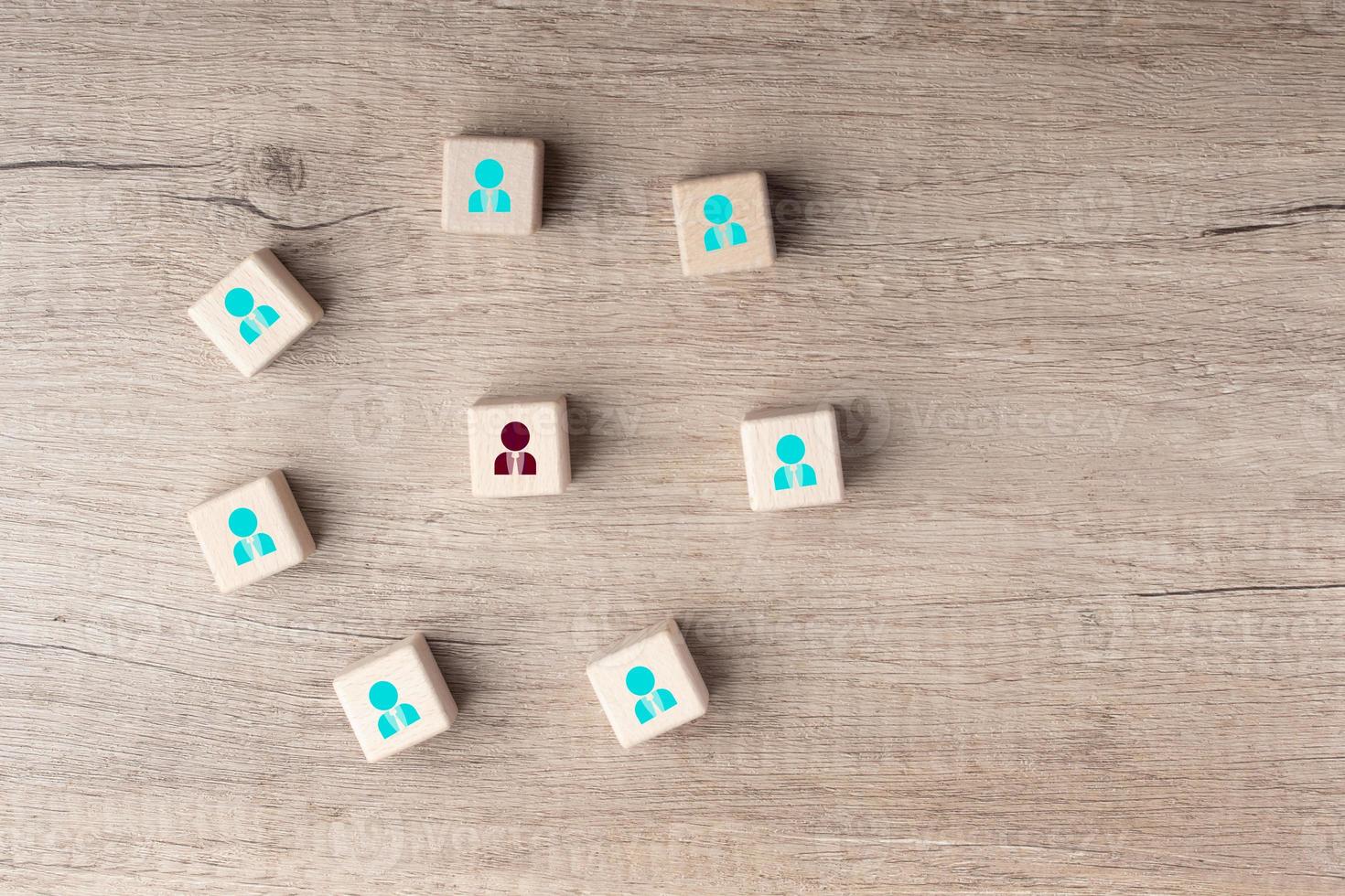 Connecting people or social media networking concept using wood square blocks on wooden background photo