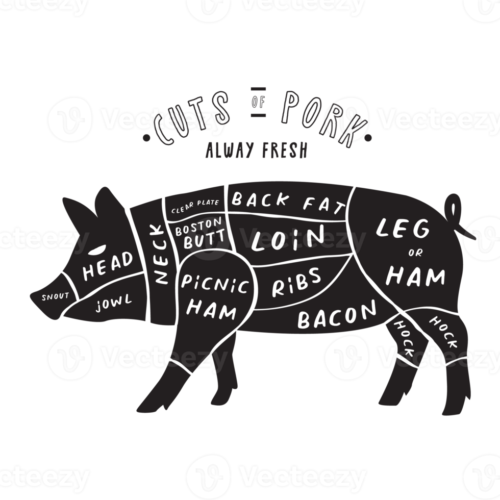 The Butcher's cut Guide of PORK png