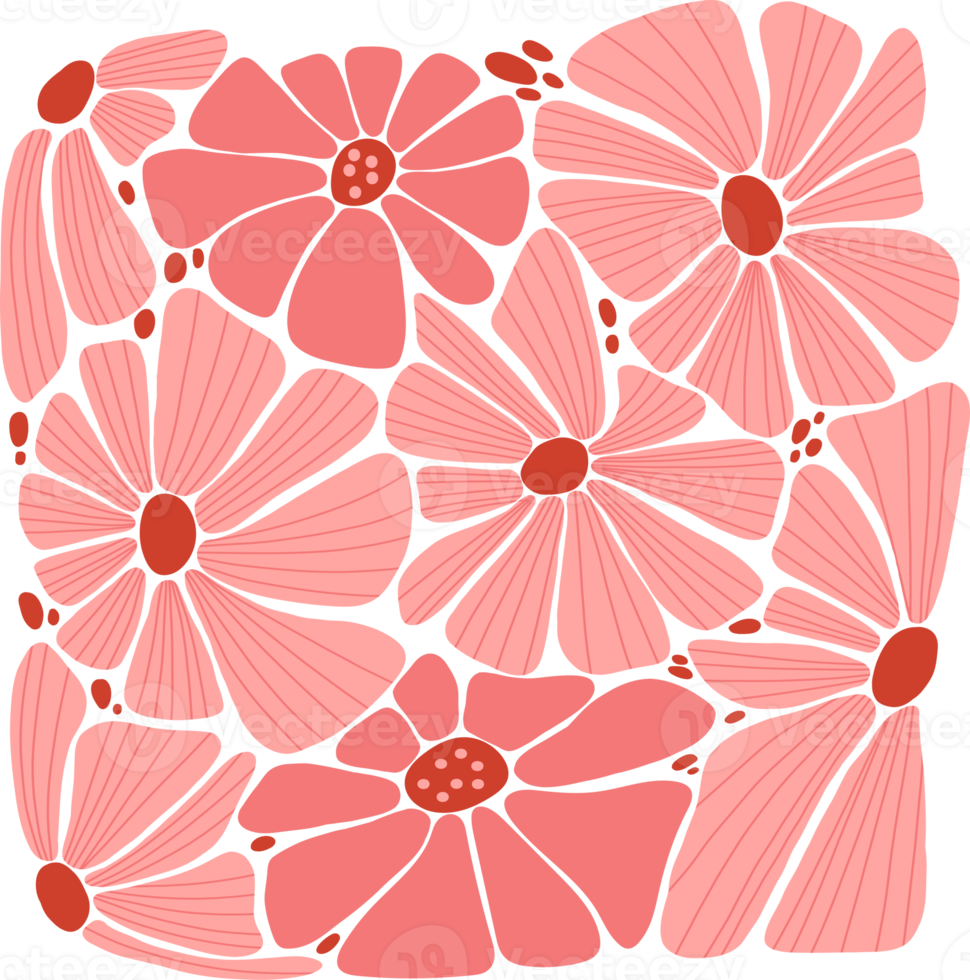Retro floral seamless pattern. Groovy Daisy Flower png