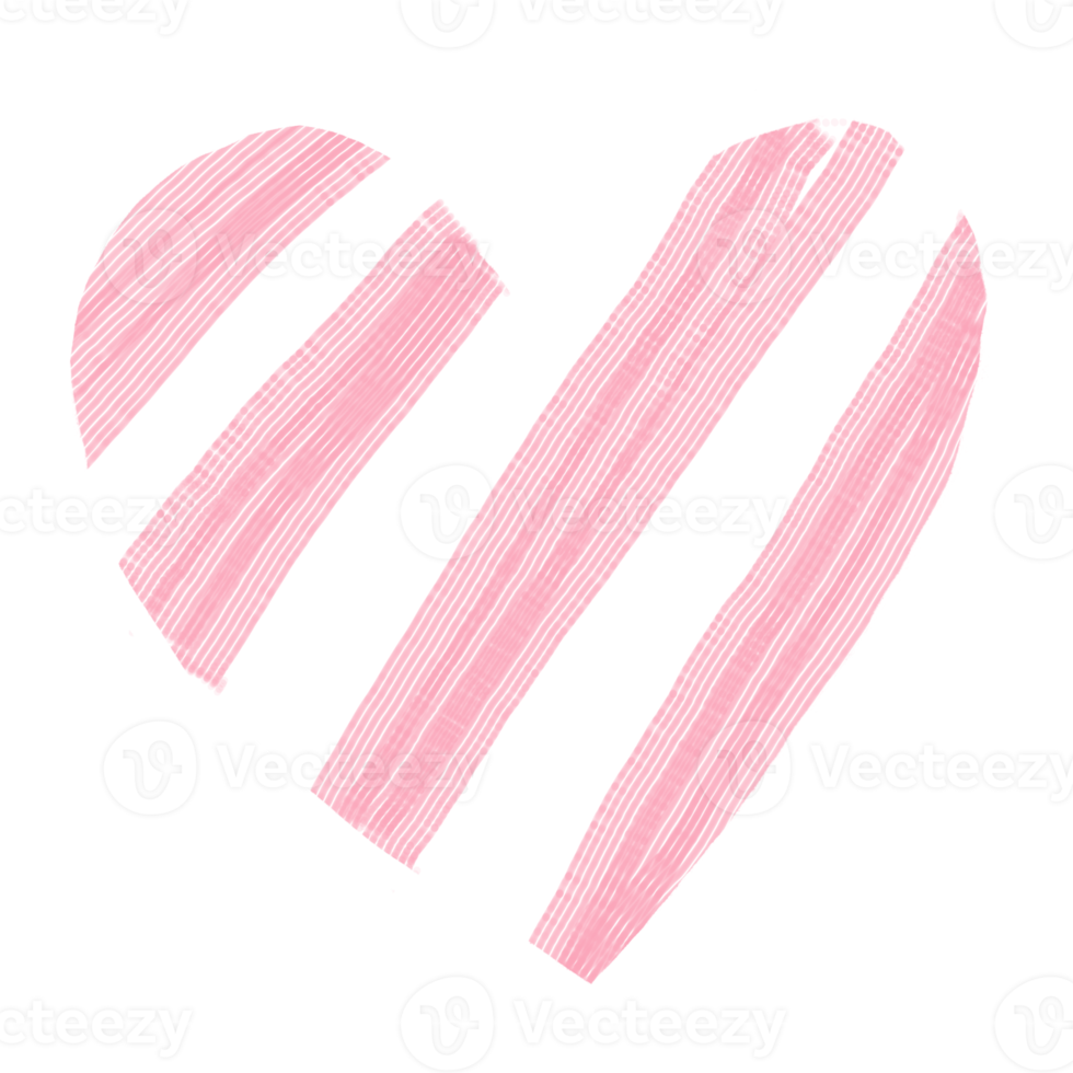 Doodle cute freehand of heart shape with pink stripes inside the shape png