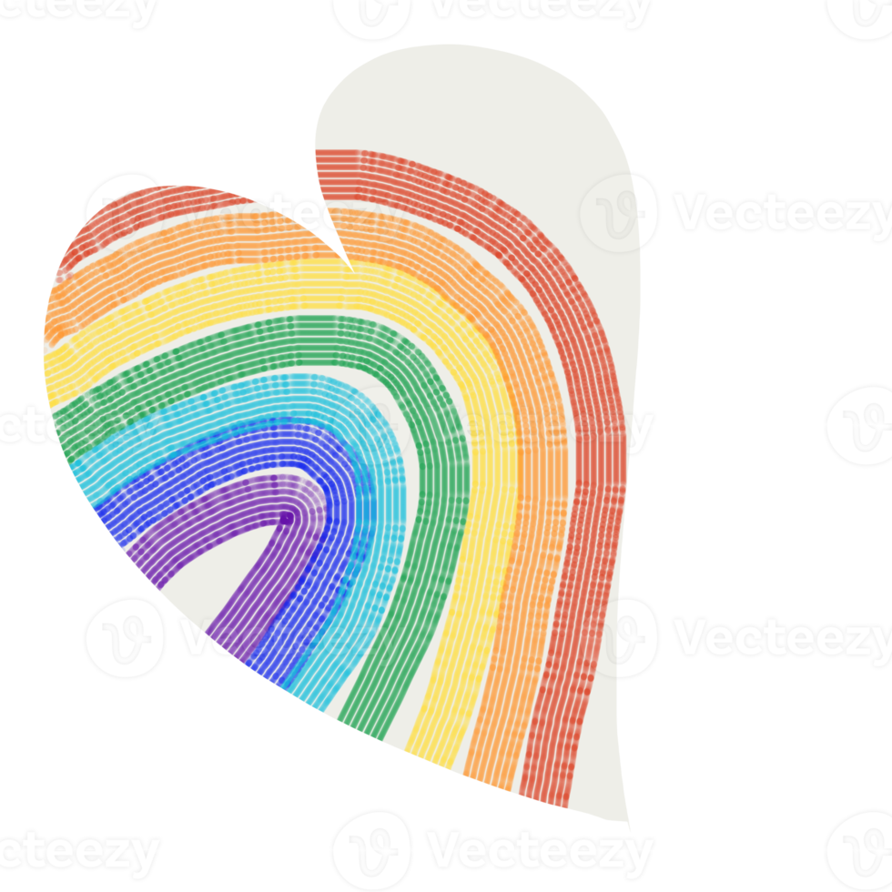 LGBT rainbow color in doodle heart freehand shape png