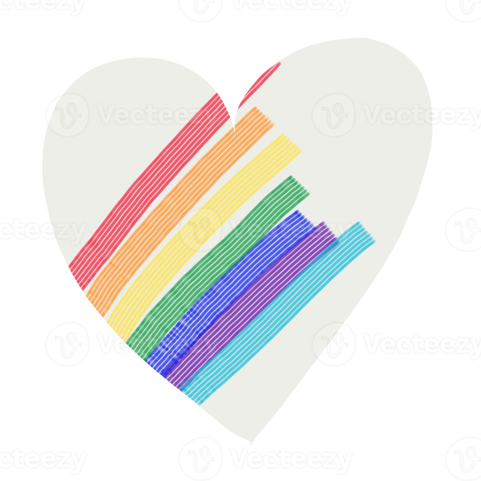 LGBT rainbow color in doodle heart freehand shape png