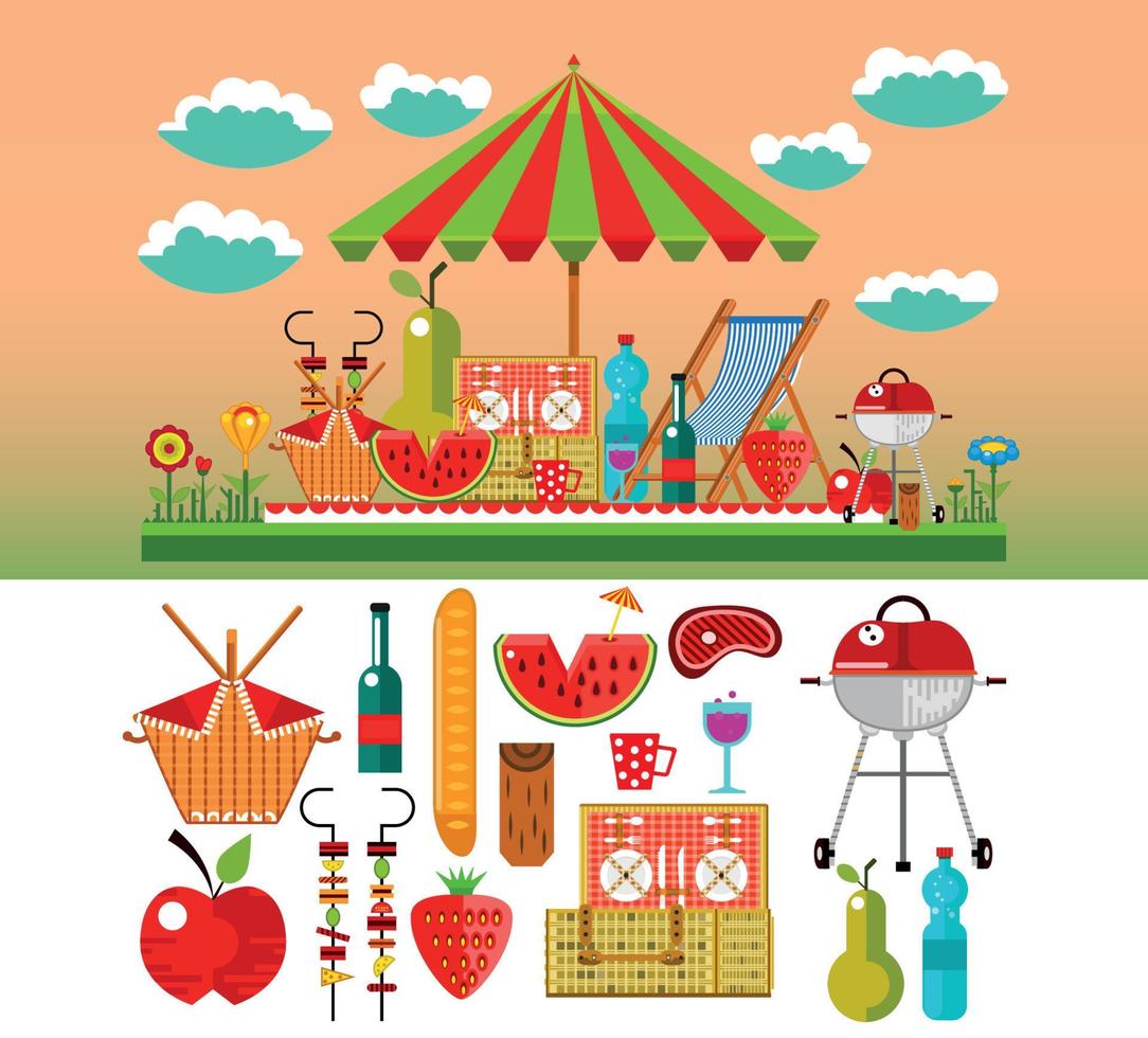 Summer picnic in the meadow vector illustration