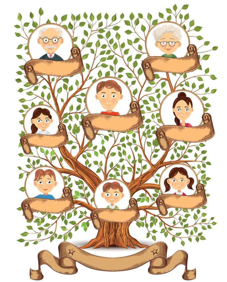 Family tree with portraits of family members vector illustration