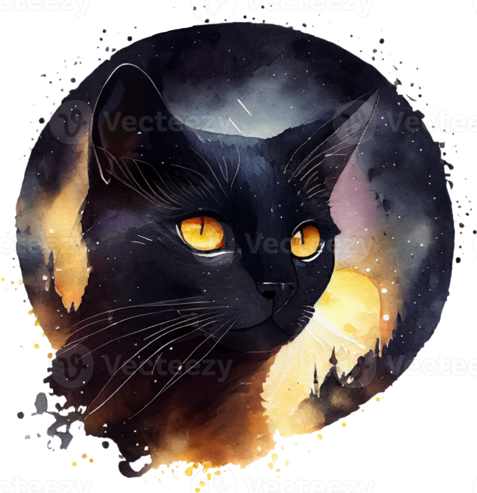 himmlisch schwarz Katze Aquarell png