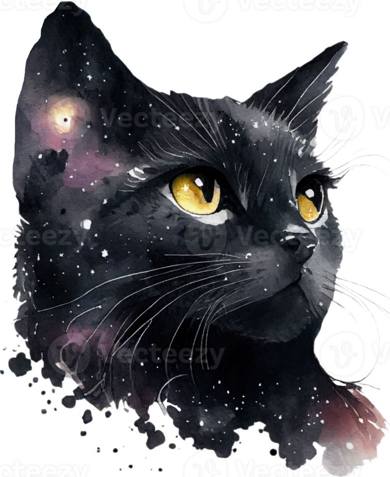 himmlisch schwarz Katze Aquarell png