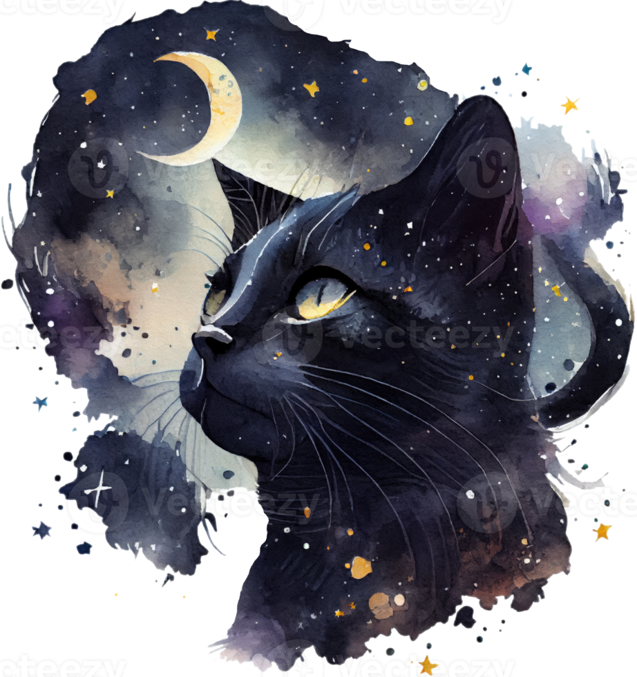 Celestial Black Cat Watercolor png