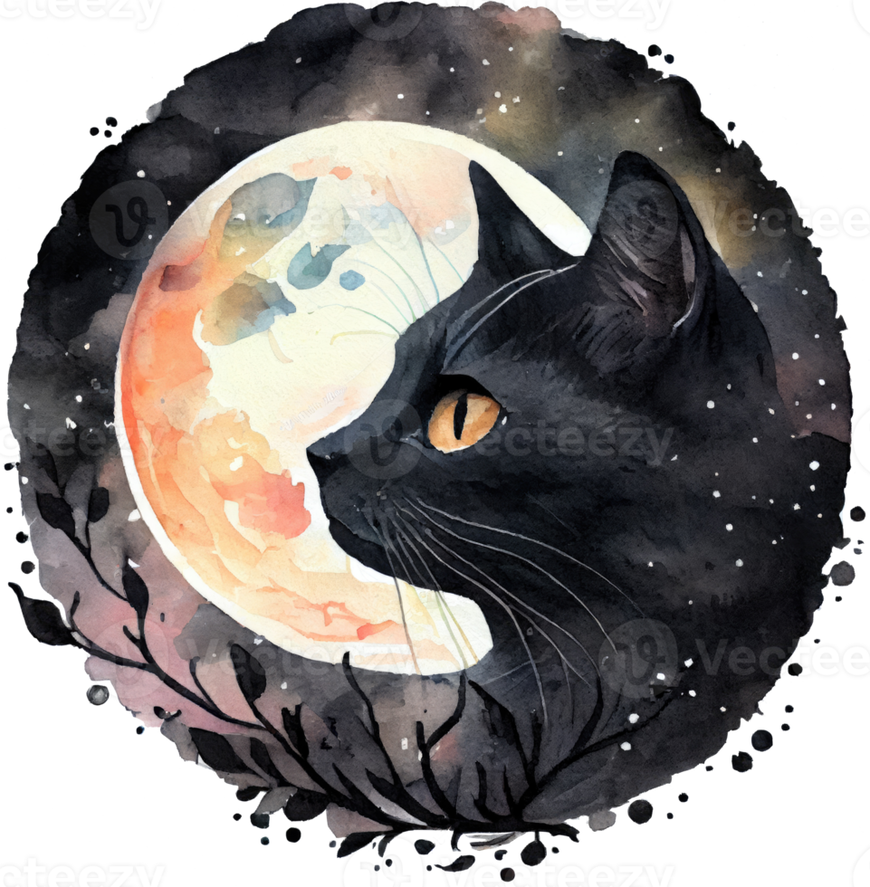 Celestial Black Cat Watercolor png
