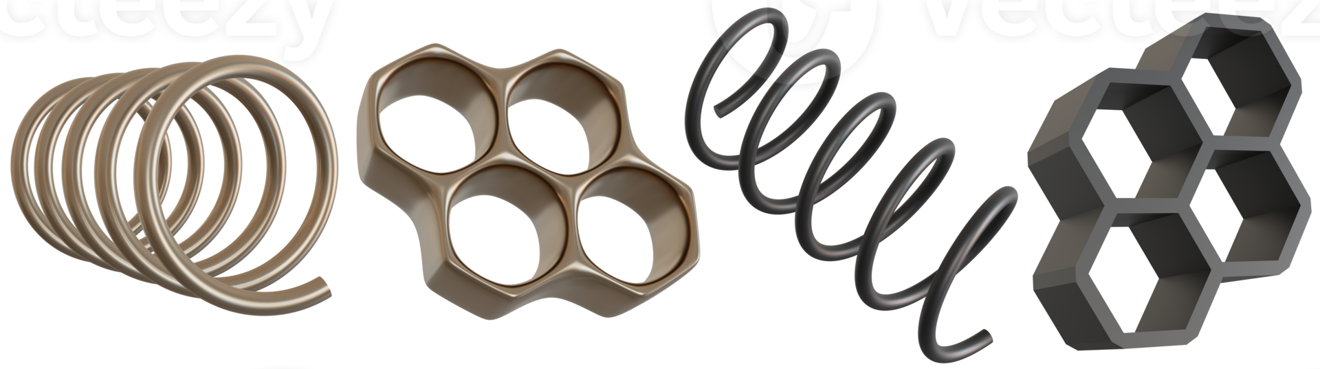 Set of stylish 3d geometric shapes, on transparent background. Black, metallic colors. Trendy design elements. Cut out objects. 3D rendering. png