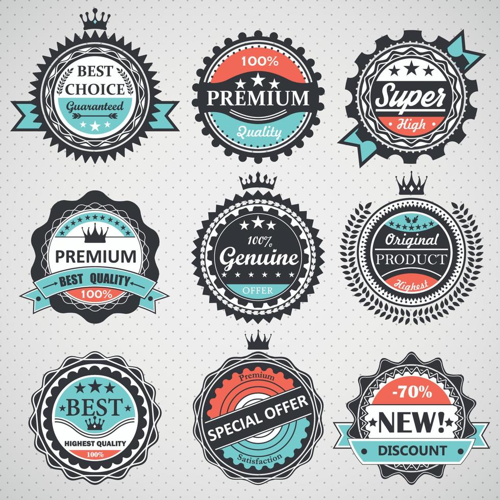 Set of premium quality, guaranteed, genuine badges, retro elements vector