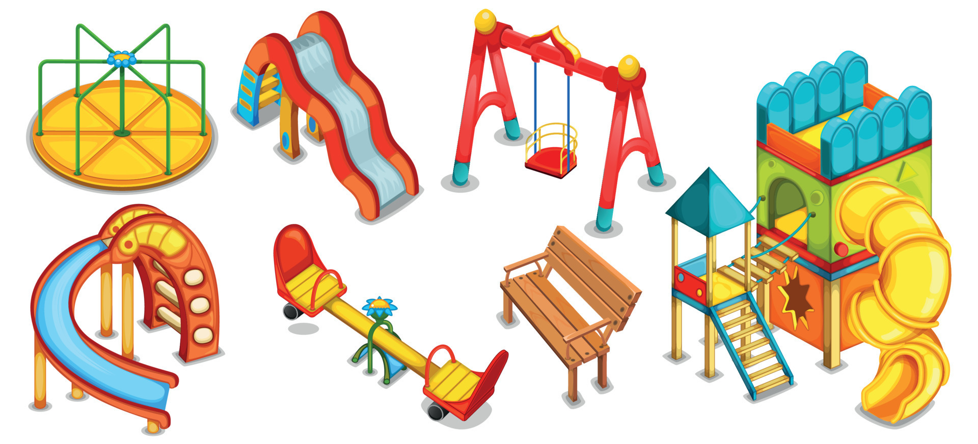 A set of illustrations of the playground. Equipment for playing