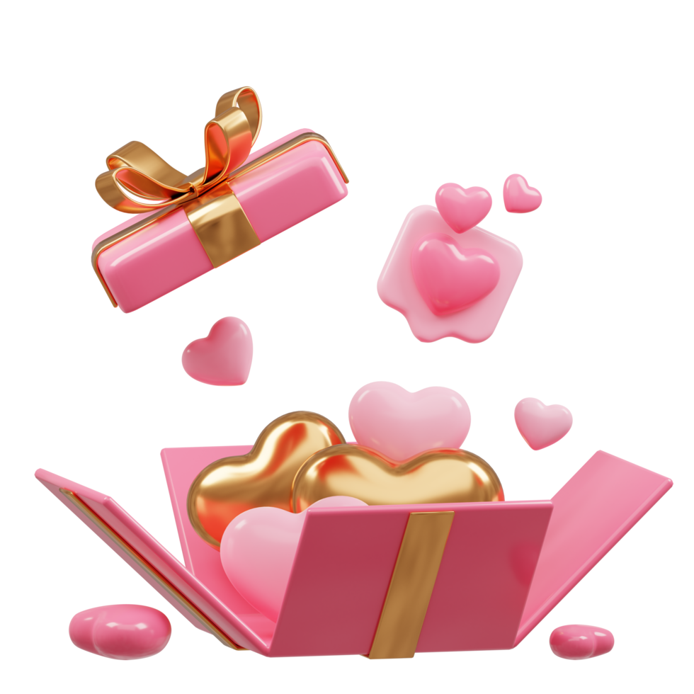 3d Renderização fofa Rosa dia dos namorados dia fundo com amor e coração png