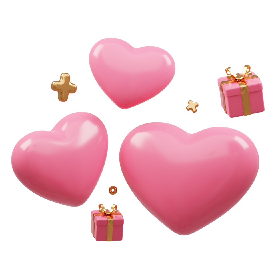 3D rendering cute pink valentine's day background with love and heart png