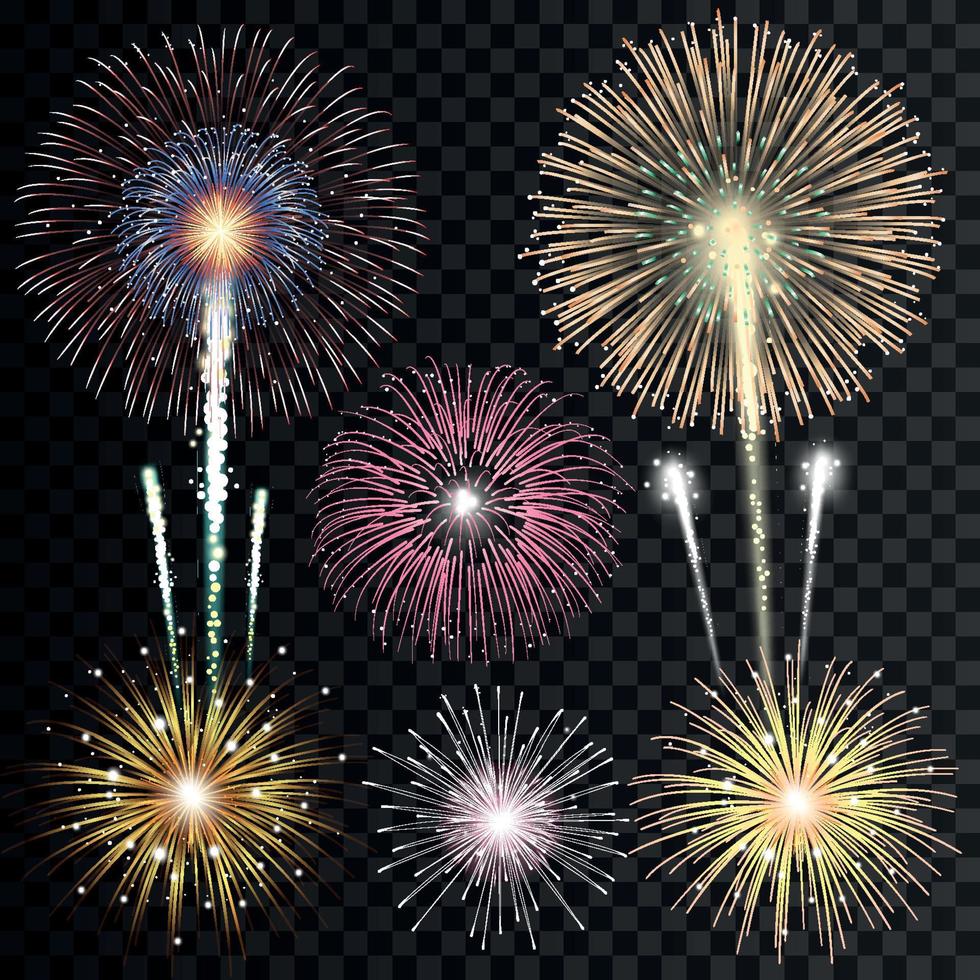 Set of isolated realistic vector fireworks