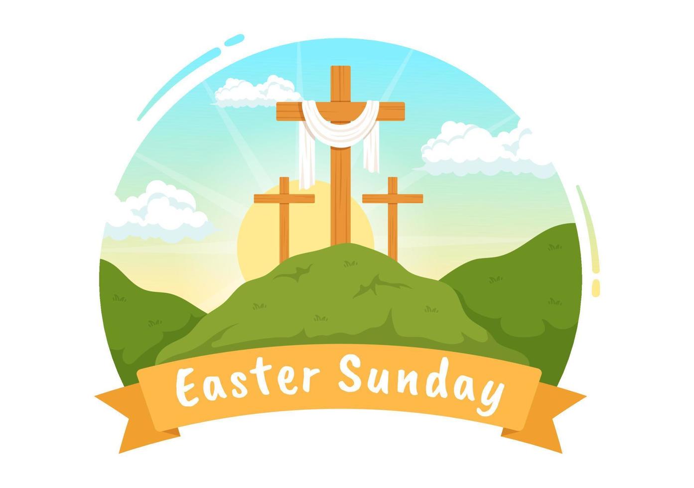 Happy Easter Sunday Day Illustration with Jesus, He is Risen and Celebration of Resurrection for Web Banner or Landing Page in Hand Drawn Templates vector