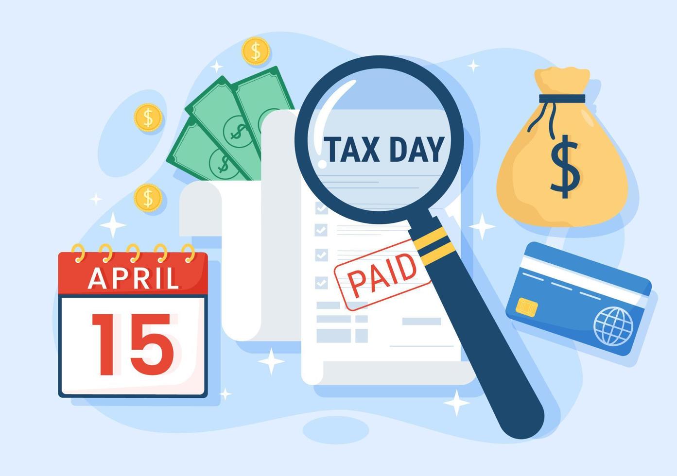 Tax Day Illustration with Clipboard Form, Clock, Calendar and Coins Money for Web Banner or Landing Page in Flat Cartoon Hand Drawn Templates vector
