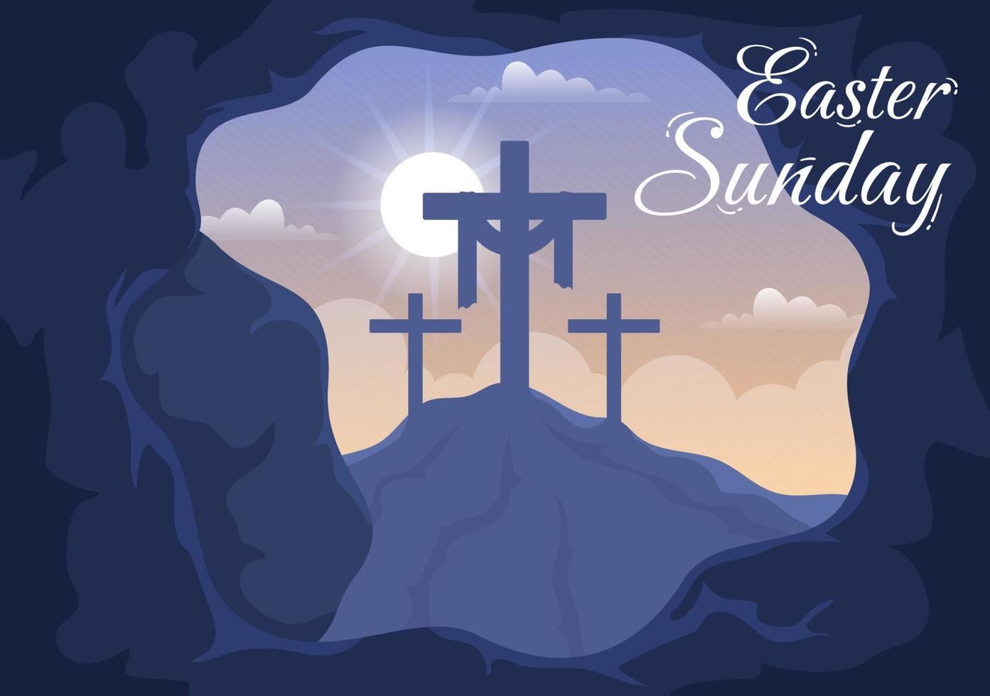 Happy Easter Sunday Day Illustration with Jesus, He is Risen and Celebration of Resurrection for Web Banner or Landing Page in Hand Drawn Templates vector