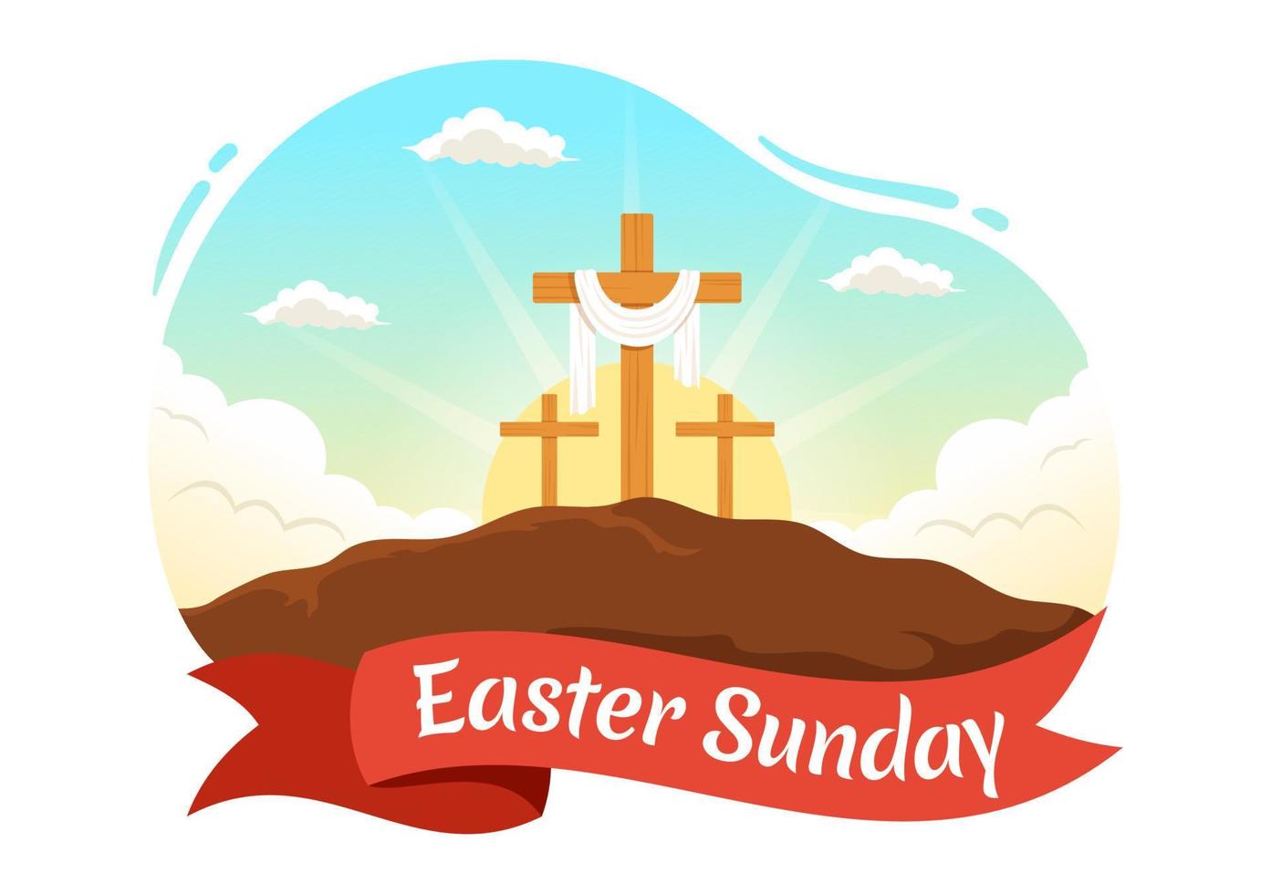 Happy Easter Sunday Day Illustration with Jesus, He is Risen and Celebration of Resurrection for Web Banner or Landing Page in Hand Drawn Templates vector
