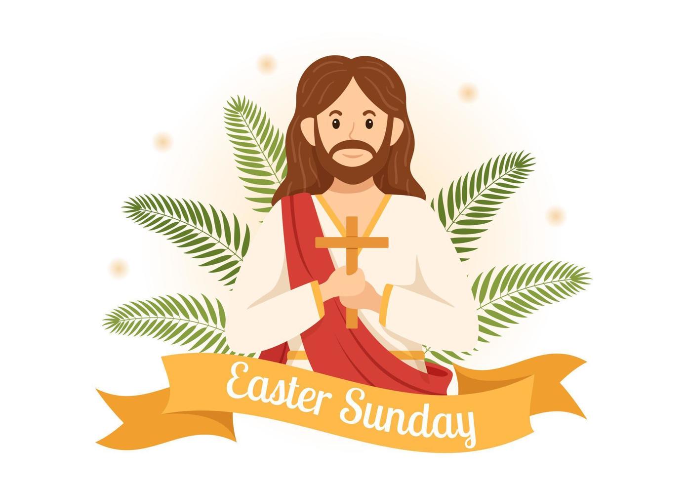 contento Pascua de Resurrección domingo día ilustración con Jesús, él es resucitado y celebracion de Resurrección para web bandera o aterrizaje página en mano dibujado plantillas vector