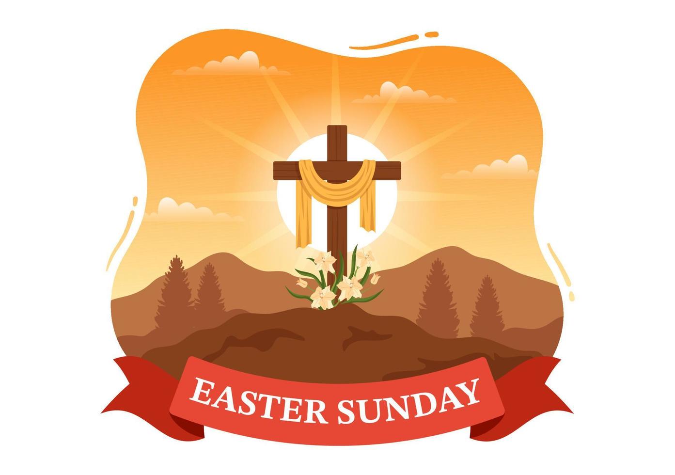 Happy Easter Sunday Day Illustration with Jesus, He is Risen and Celebration of Resurrection for Web Banner or Landing Page in Hand Drawn Templates vector