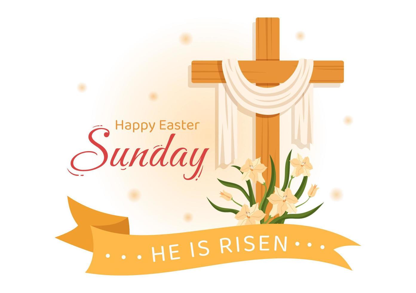 Happy Easter Sunday Day Illustration with Jesus, He is Risen and Celebration of Resurrection for Web Banner or Landing Page in Hand Drawn Templates vector