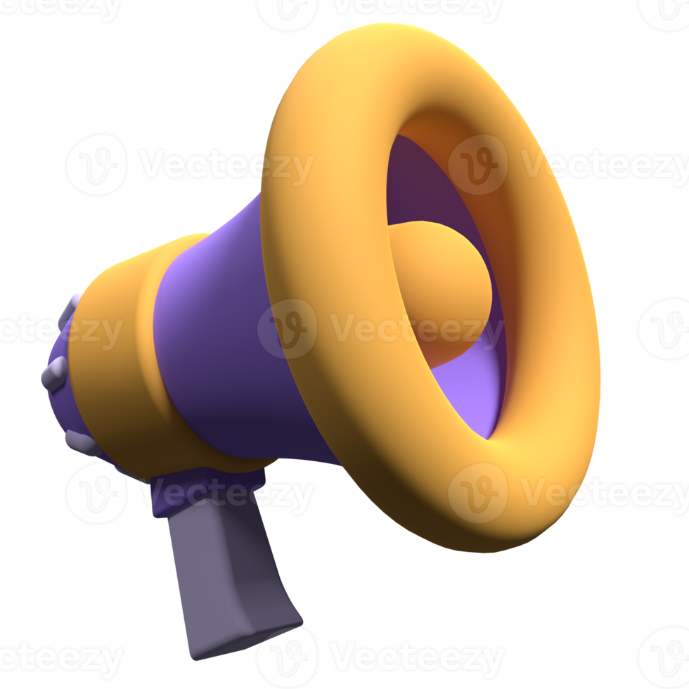 Megaphone 3d render icon illustration. Gramophone icon. 3d render of megaphone on transparent background. 3d render illustration png