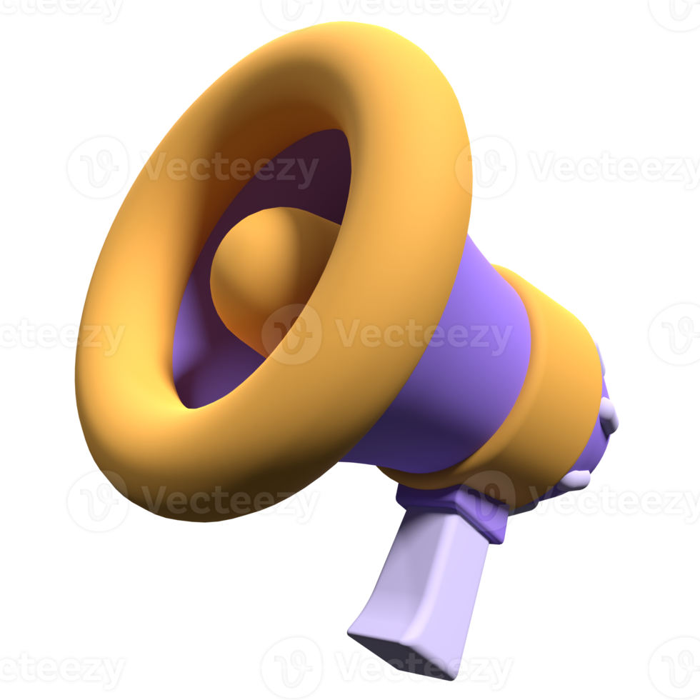 Megaphone 3d render icon illustration. Gramophone icon. 3d render of megaphone on transparent background. 3d render illustration png