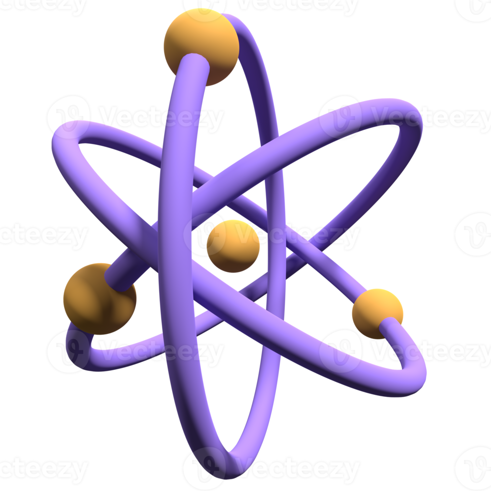 3d framställa av abstrakt modell av atom. atom 3d tolkning. protoner neutroner och elektroner. 3d framställa illustration png