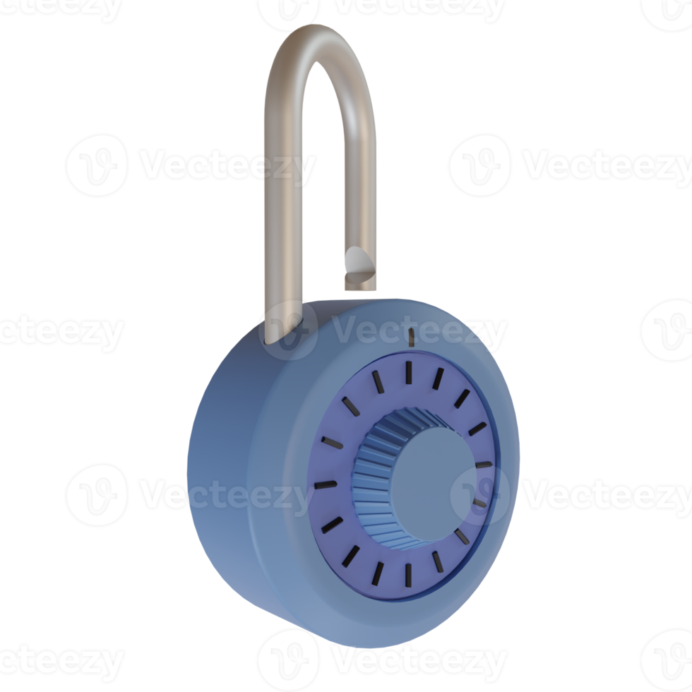 3d rendering cute cartoon illustration of padlock icon. unlock with combination. Minimal concept png