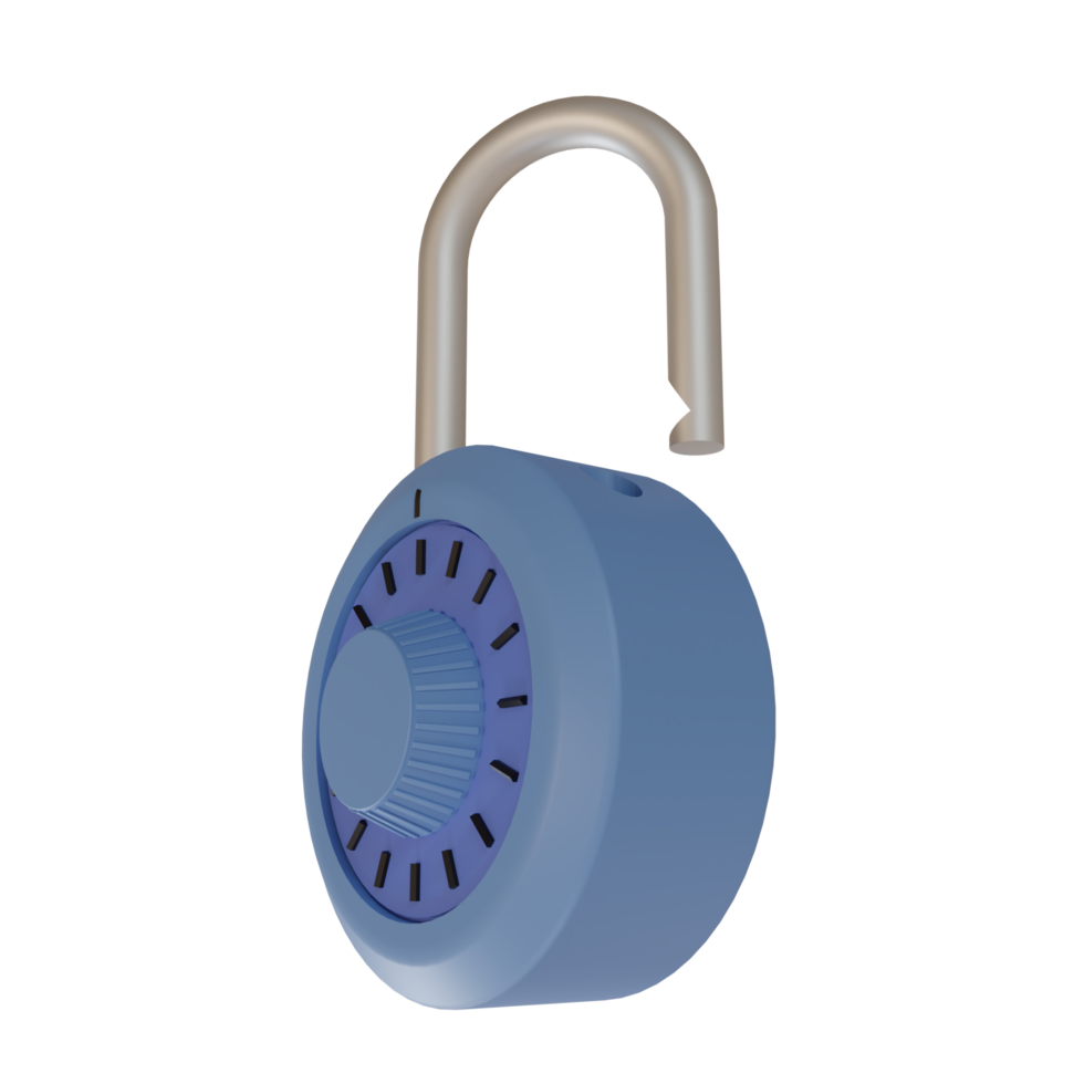 3d rendering cute cartoon illustration of padlock icon. unlock with combination. Minimal concept png