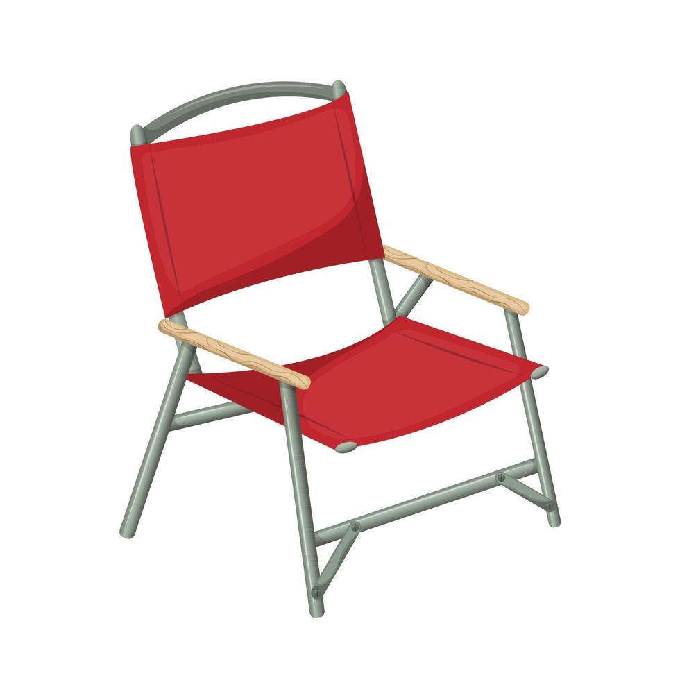 Outdoor folding chair. Garden furniture. Red camping chair. Vector illustration isolated on white background.