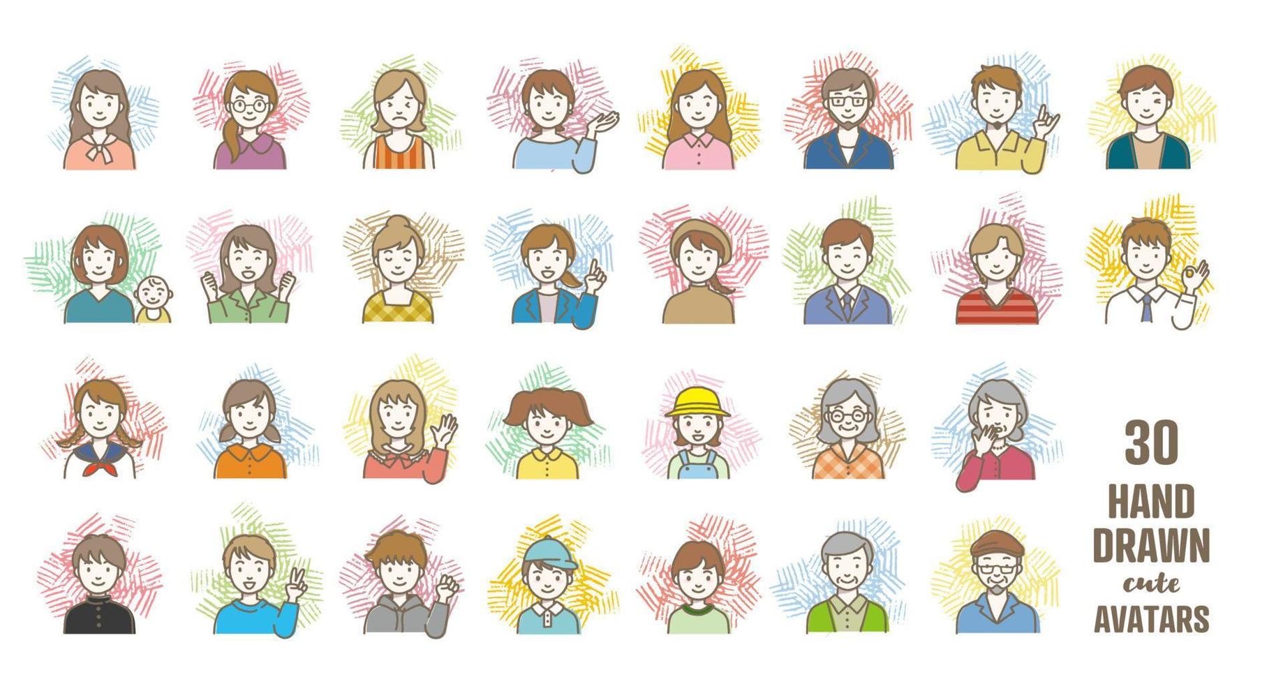 Set of various hand drawn vector avatars, Simple hand drawn illustration of male and female faces