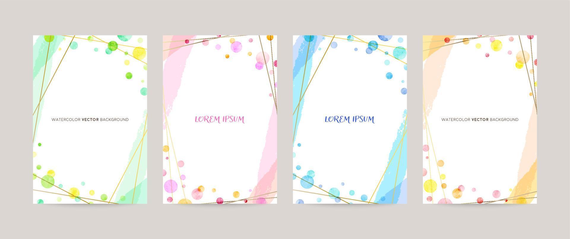 vector card design template with colorful watercolor bubbles, gold lines