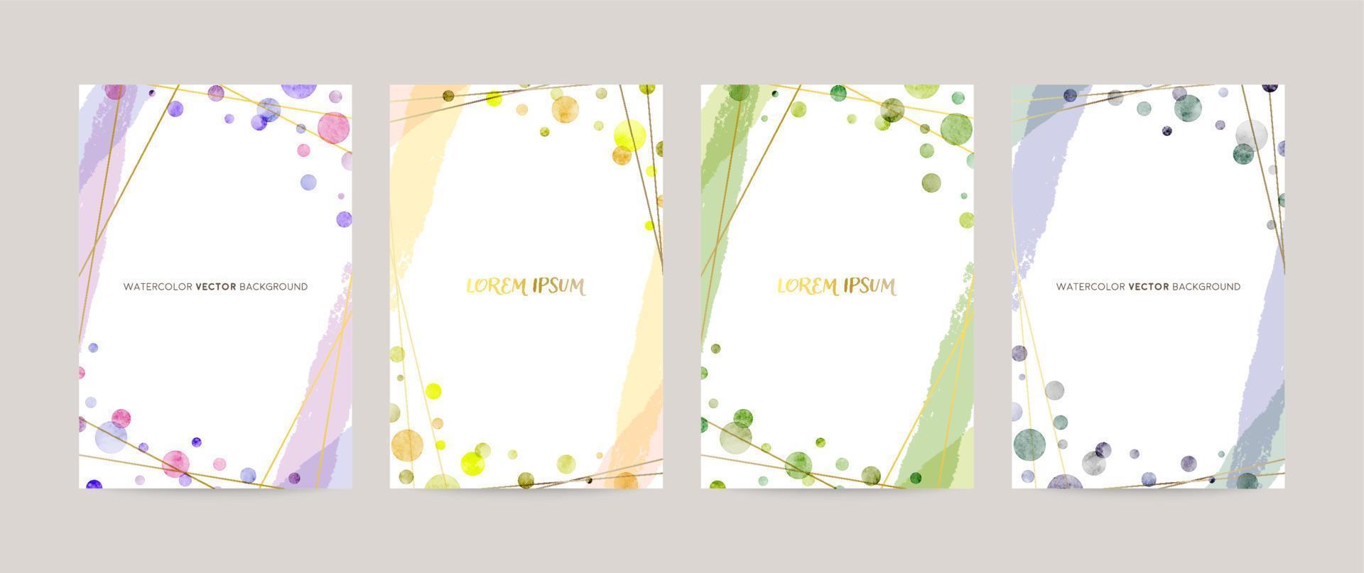 vector card design template with colorful watercolor bubbles, gold lines