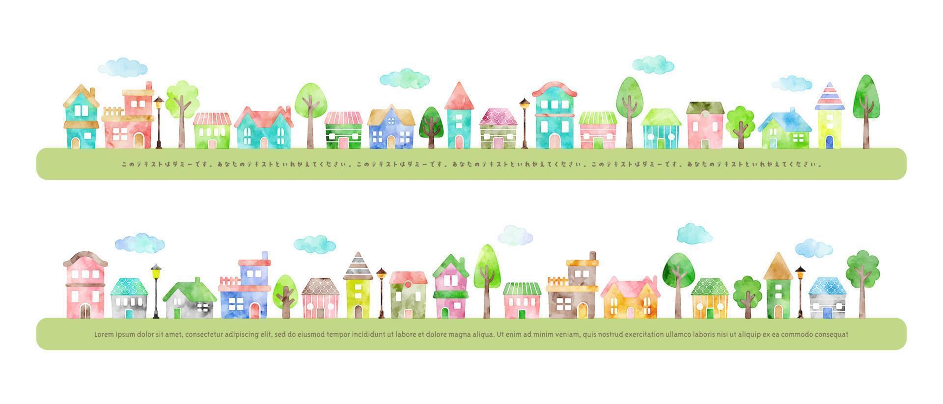 watercolor vector hand drawn houses illustration