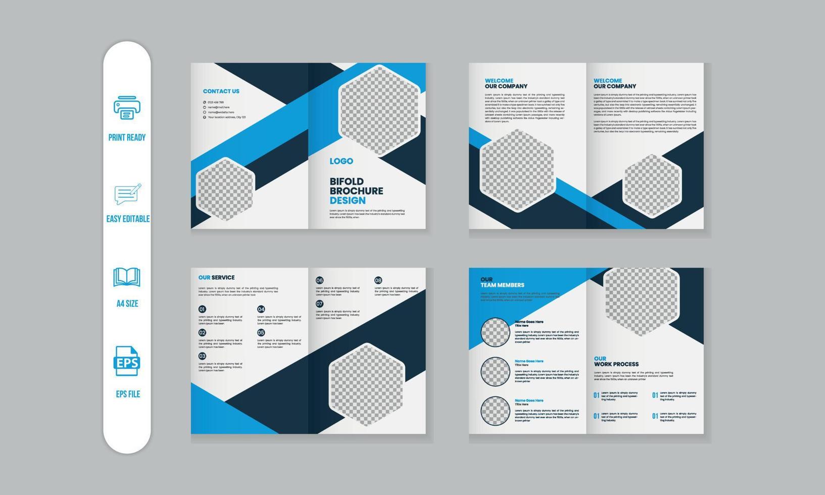 8 pages corporate modern bifold brochure and company profile, magazine,  flyer, catalog portfolio template design vector
