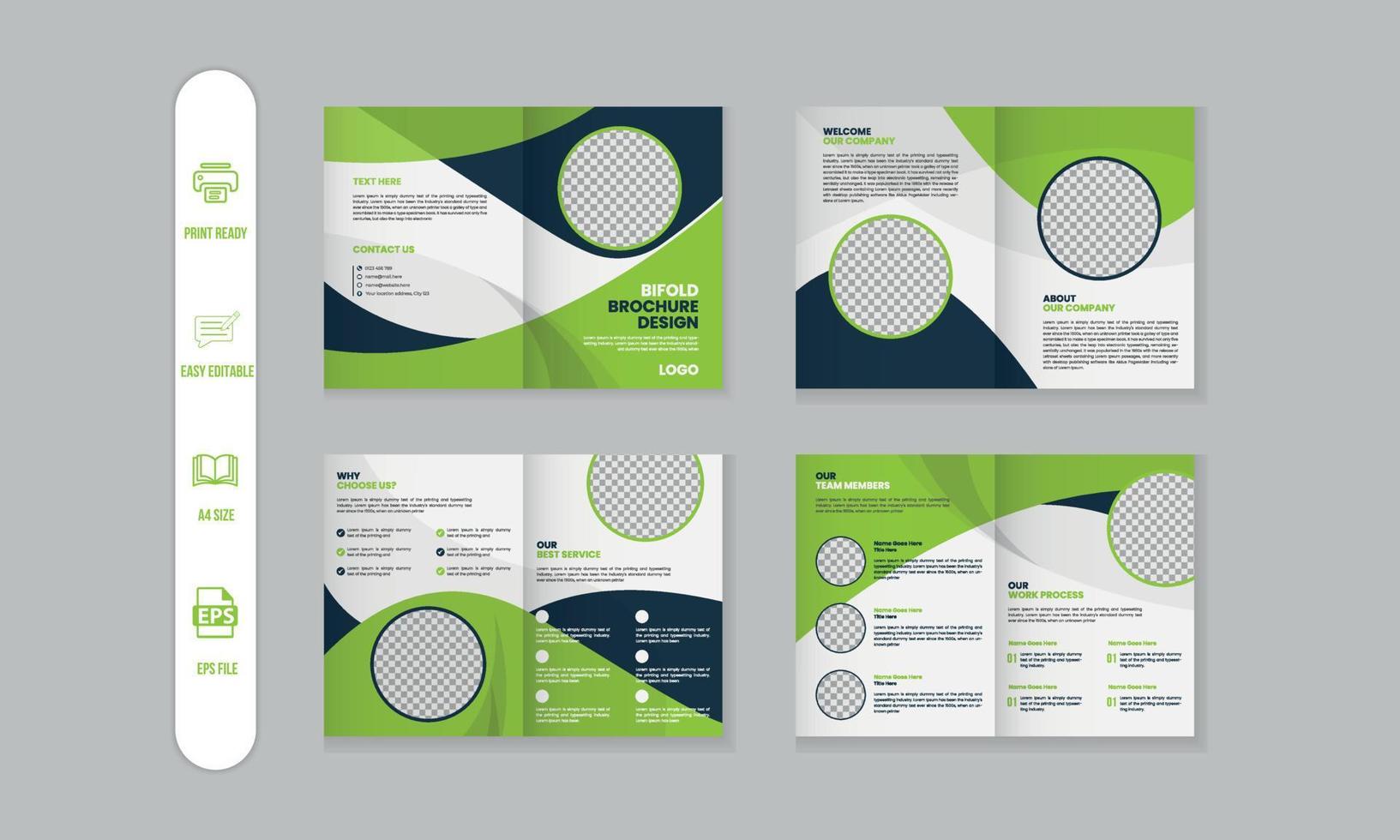 8 pages corporate modern bifold brochure and company profile, magazine,  flyer, catalog portfolio template design vector