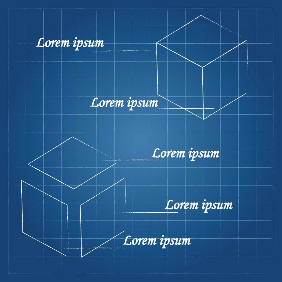 Blueprint Background with sketch of Cube vector, Blueprint Template vector