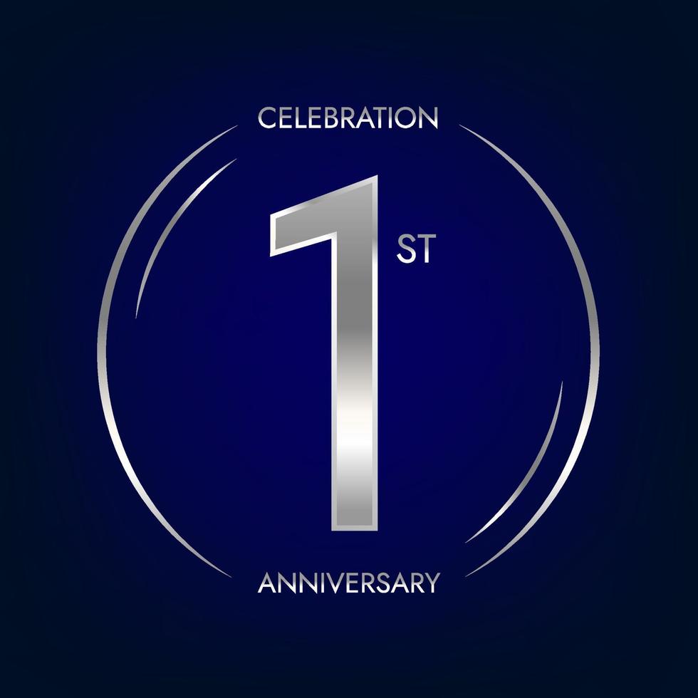 Primero aniversario. uno año cumpleaños celebracion bandera en plata color. circular logo con elegante número diseño. vector