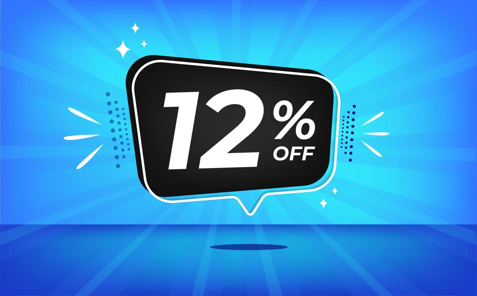 12 percent off. Blue banner with twelve percent discount on a black balloon for mega big sales. vector