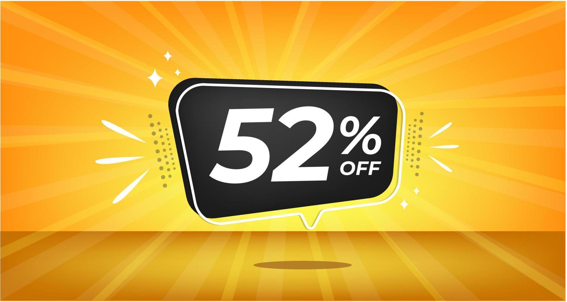 52 percent off. Yellow banner with fifty-two percent discount on a black balloon for mega big sales. vector