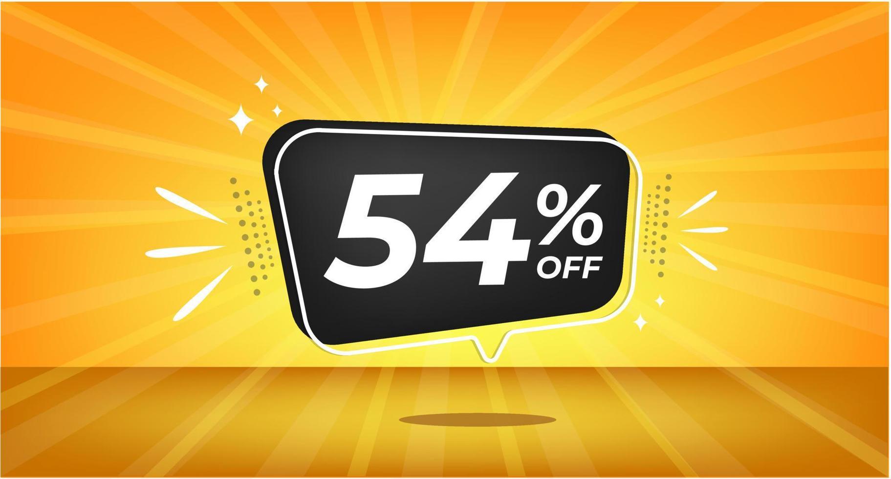 54 percent off. Yellow banner with fifty-four percent discount on a black balloon for mega big sales. vector