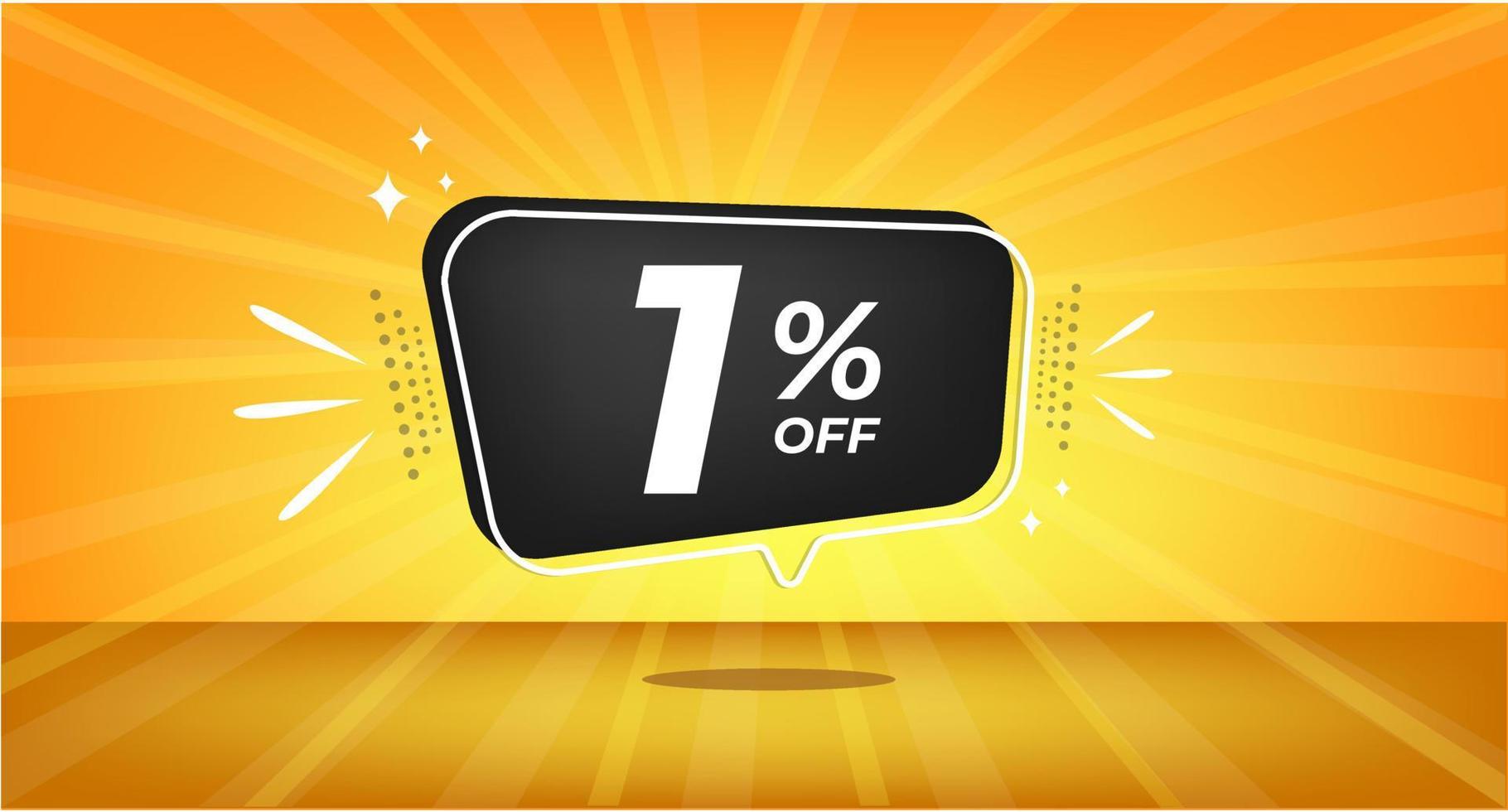 1 percent off. Yellow banner with one percent discount on a black balloon for mega big sales. vector