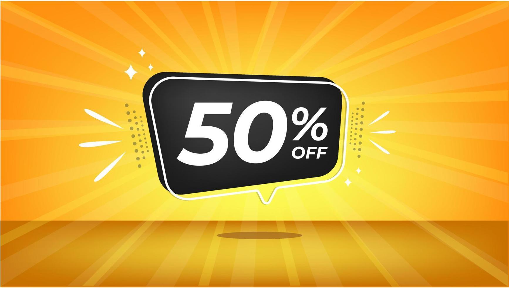 50 percent off. Yellow banner with fifty percent discount on a black balloon for mega big sales. vector