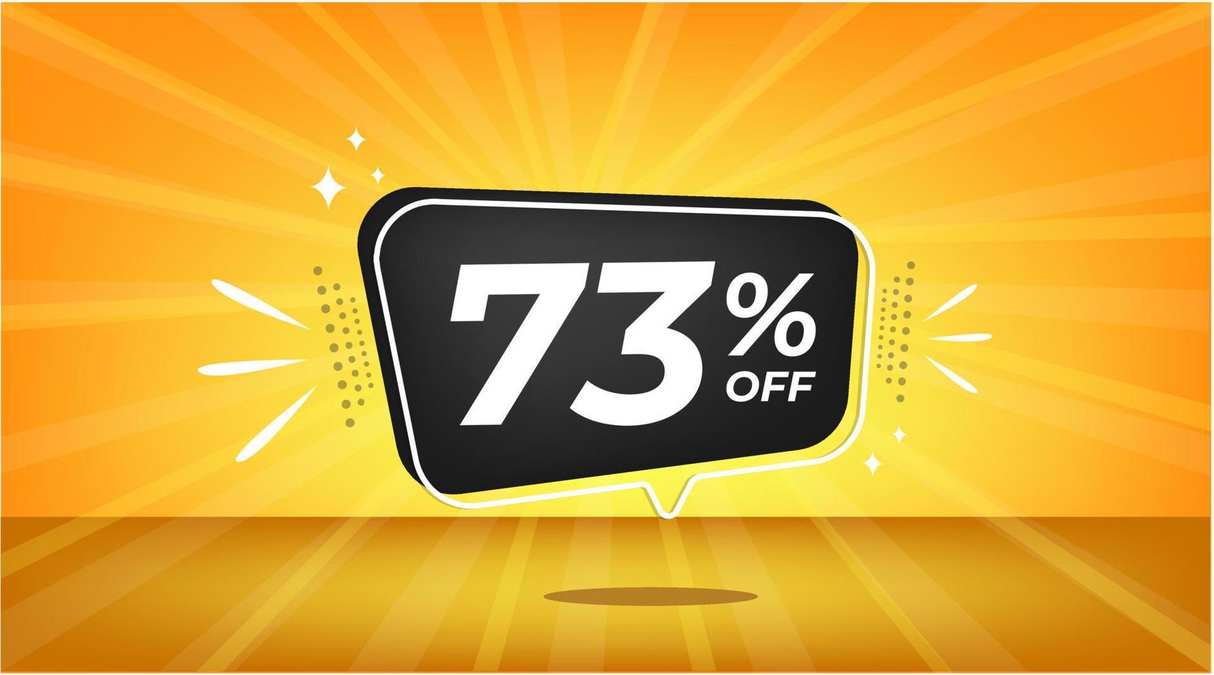 73 percent off. Yellow banner with seventy-three percent discount on a black balloon for mega big sales. vector